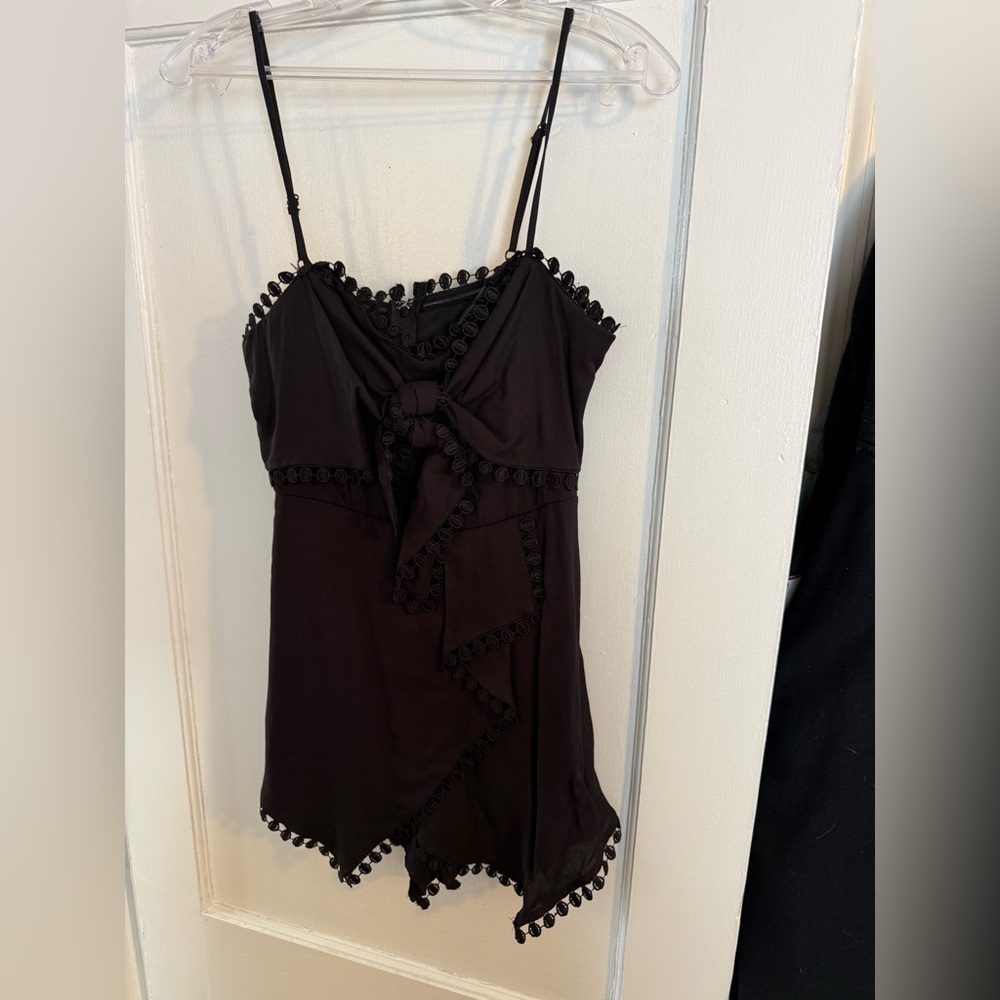 Mi Ami Black Romper with Pom Pom Trim